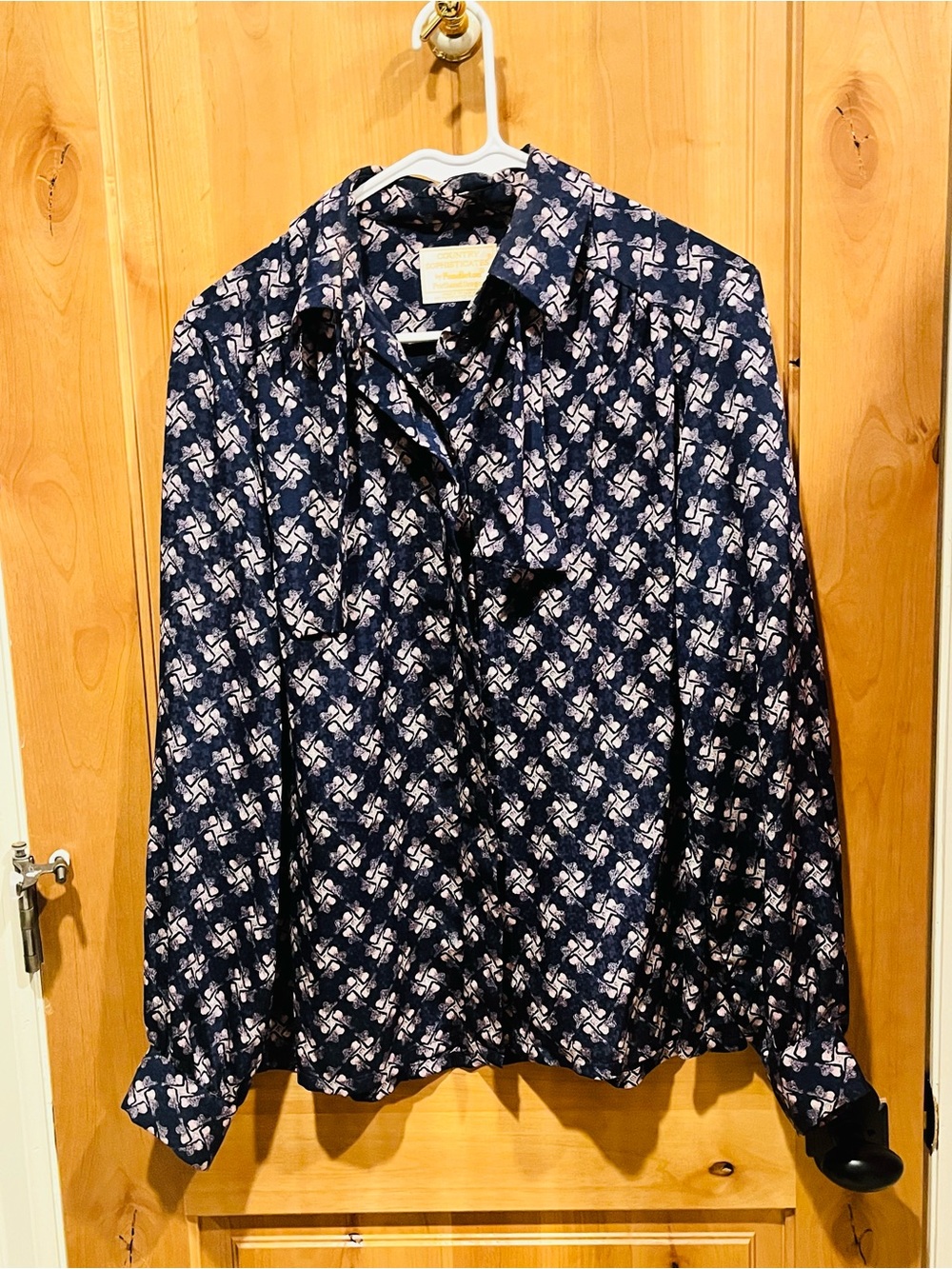 Pendleton Navy Button-Down Shirt with tie with Light Floral Pattern